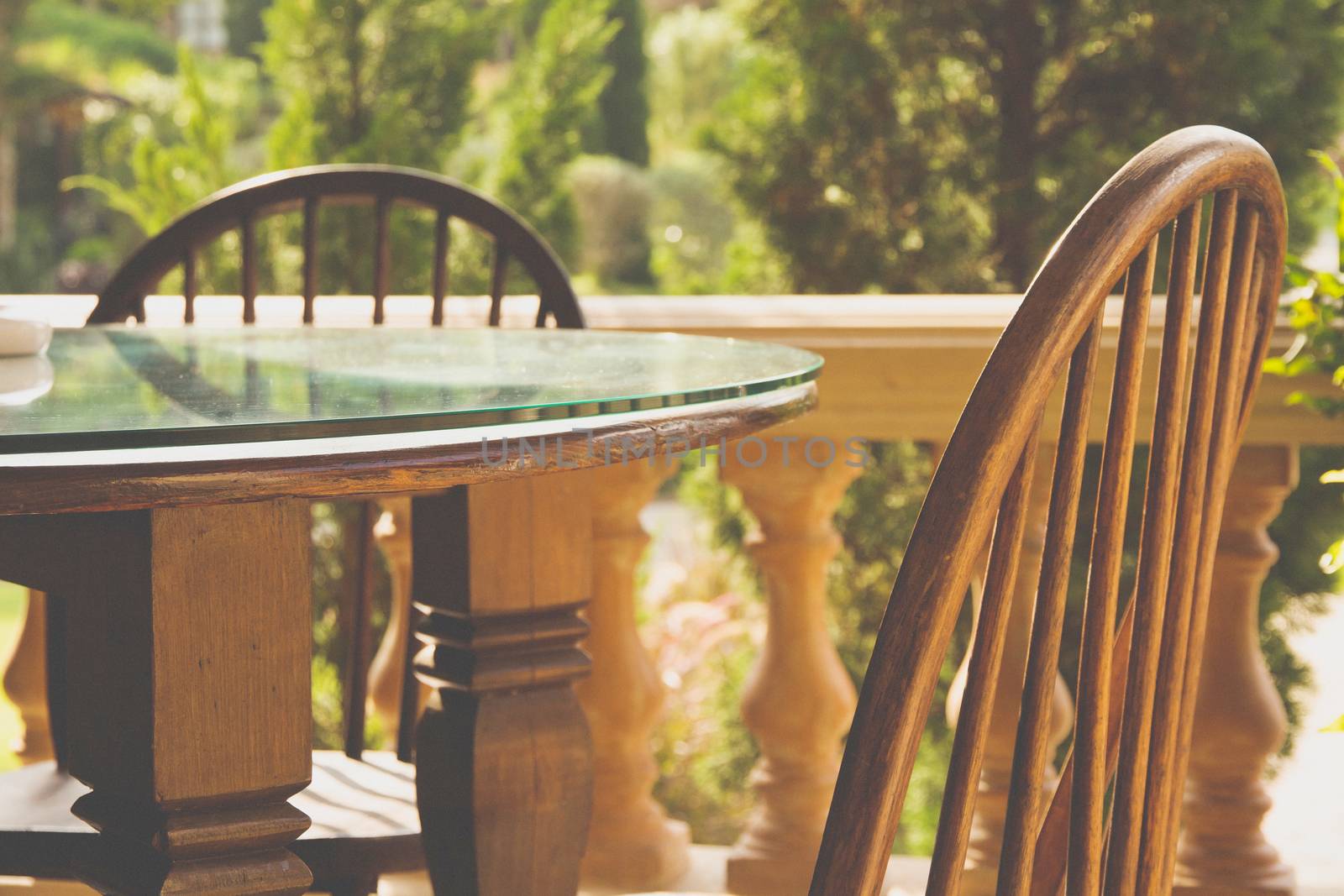 Old table and chair dining area.