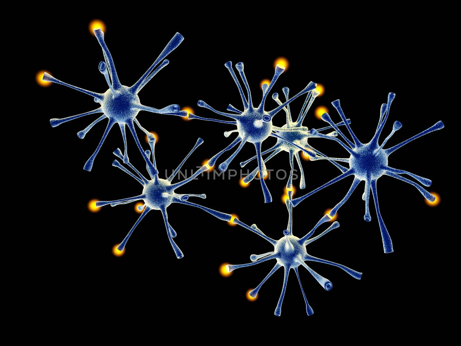 3D rendered Illustration. Interacting neuronal cells.