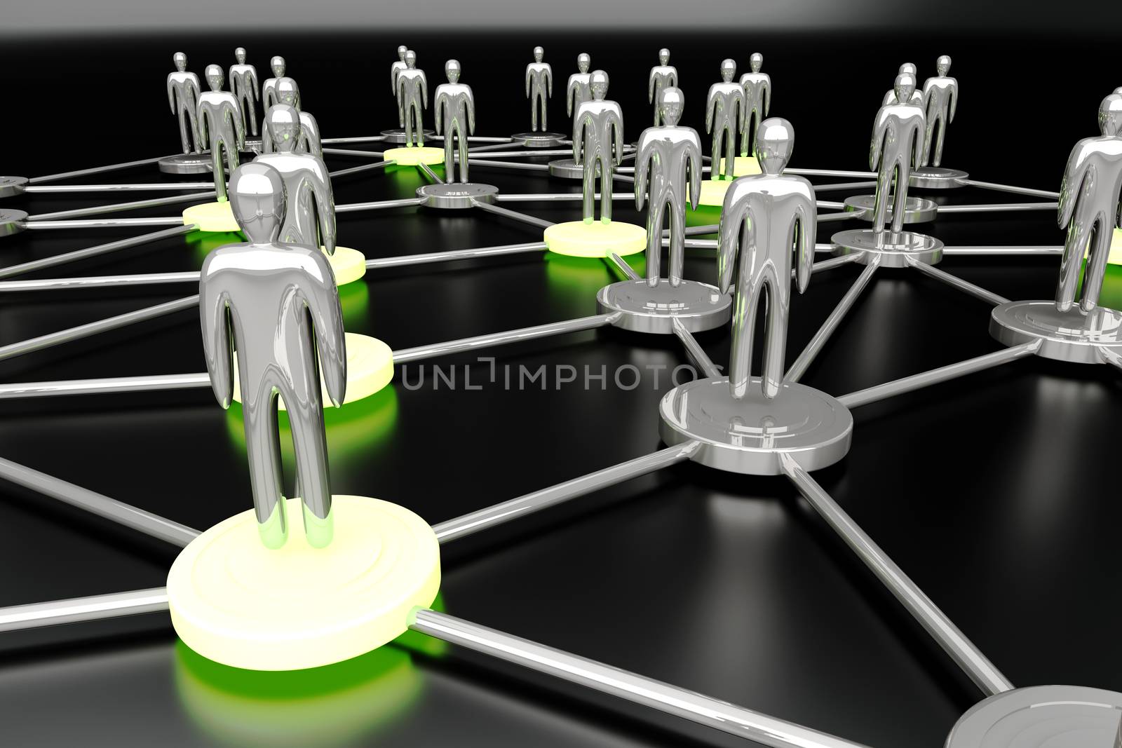 Activated nodes in a social network. 3D rendered Illustration.  