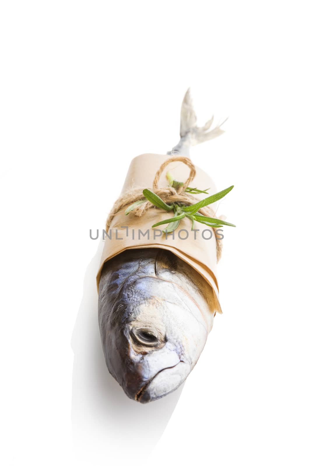 Fresh mackerel fish isolated on white background. by eskymaks