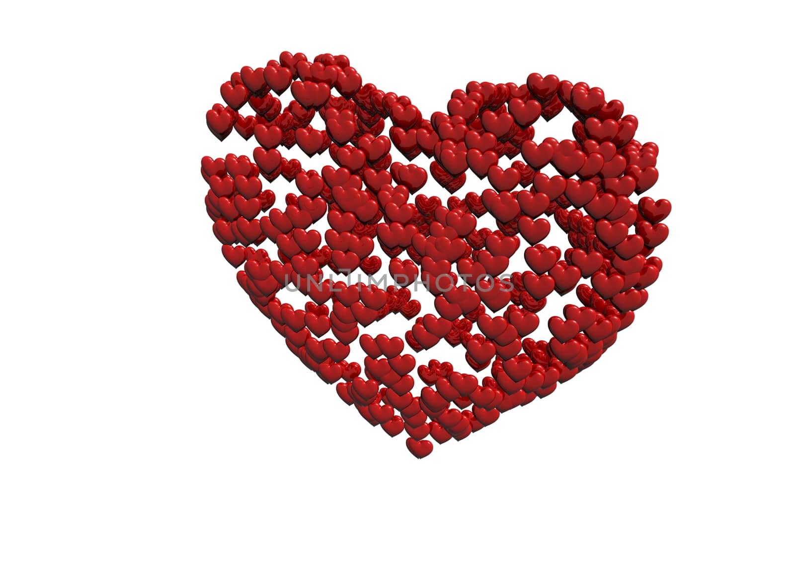 Red heart shape made of small hearts 3D Render