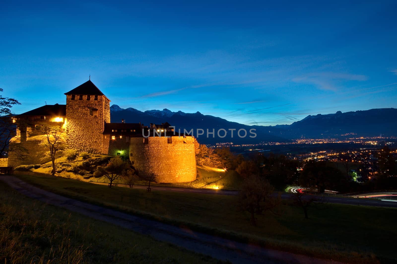 Castle of Vaduz in Liechtenstein at night by anderm
