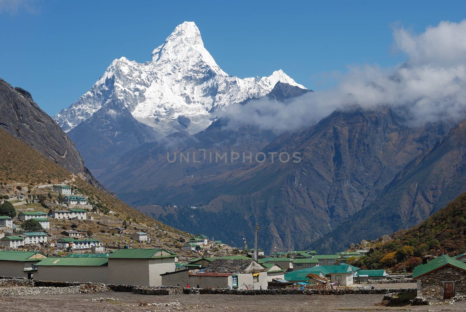 Khumjung village and Ama Dablam (6814 m) peak in Nepal Sagarmatha area