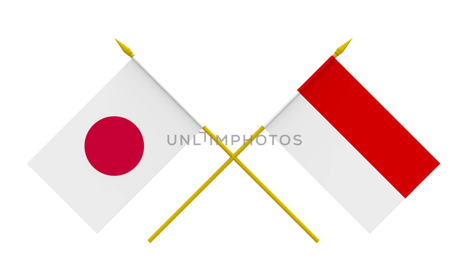 Flags of Indonesia and Japan, 3d render, isolated