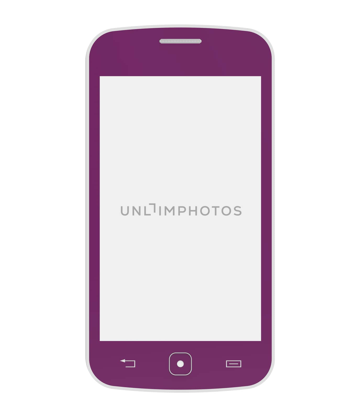 Pink mobile phone with blank screen, smartphone, 3D render, isolated on white