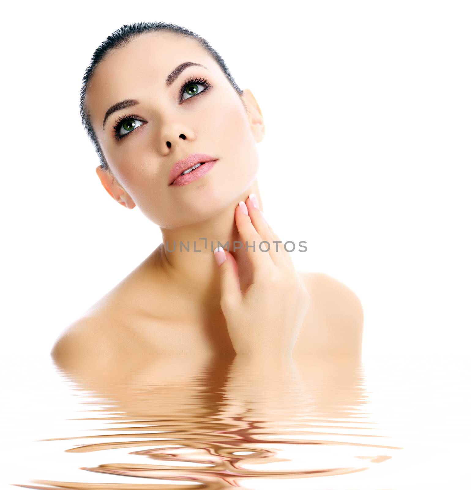 Beautiful female with clean fresh skin, white background by Nobilior