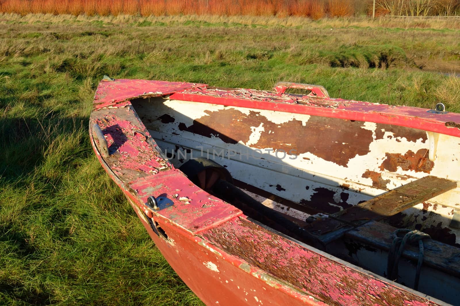 Red bow of rowing boat by pauws99