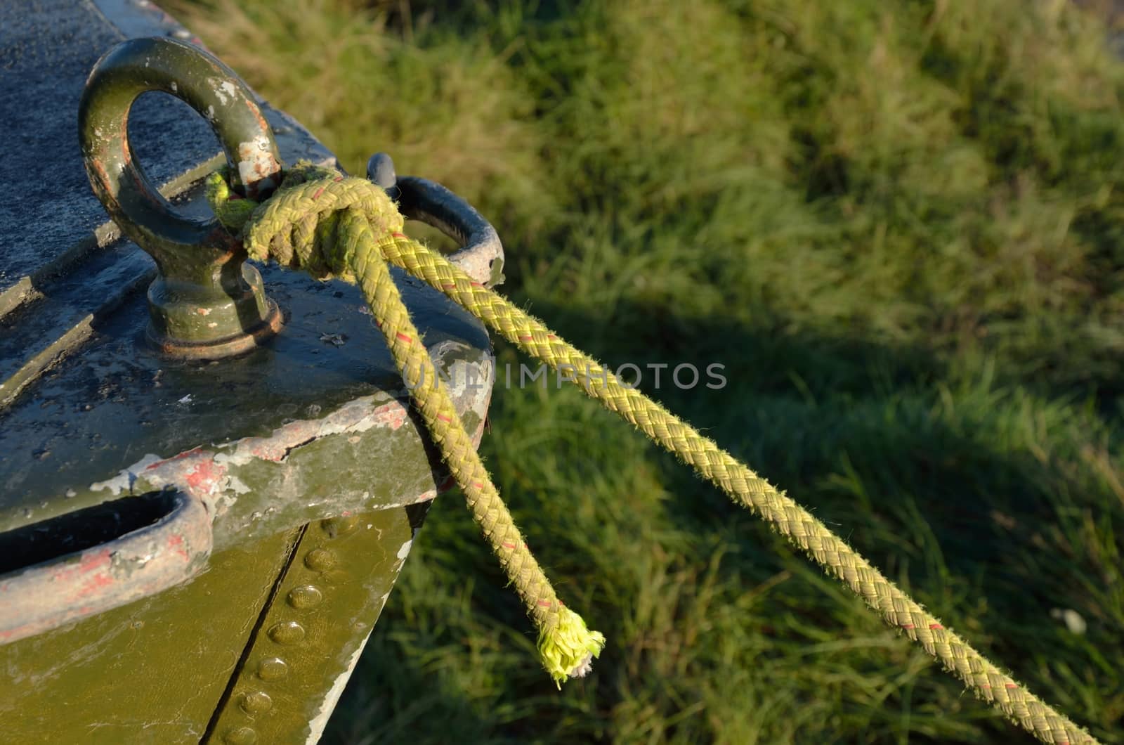 Close up of green boat bow