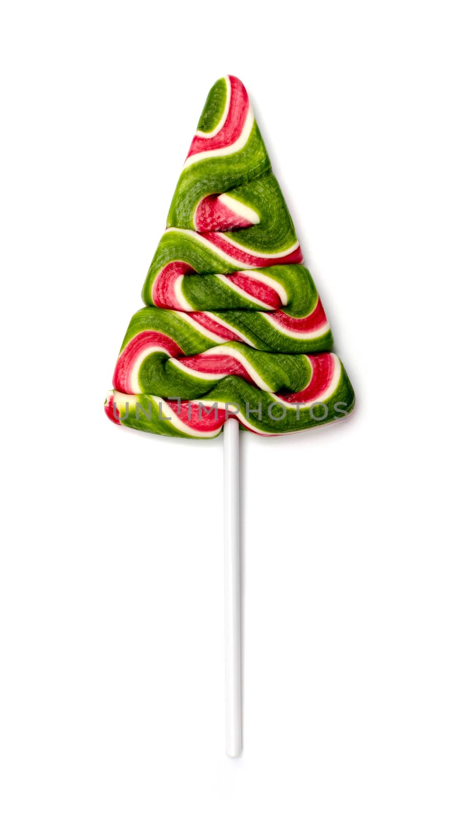 lollipop in the shape of Christmas tree on white background by DNKSTUDIO