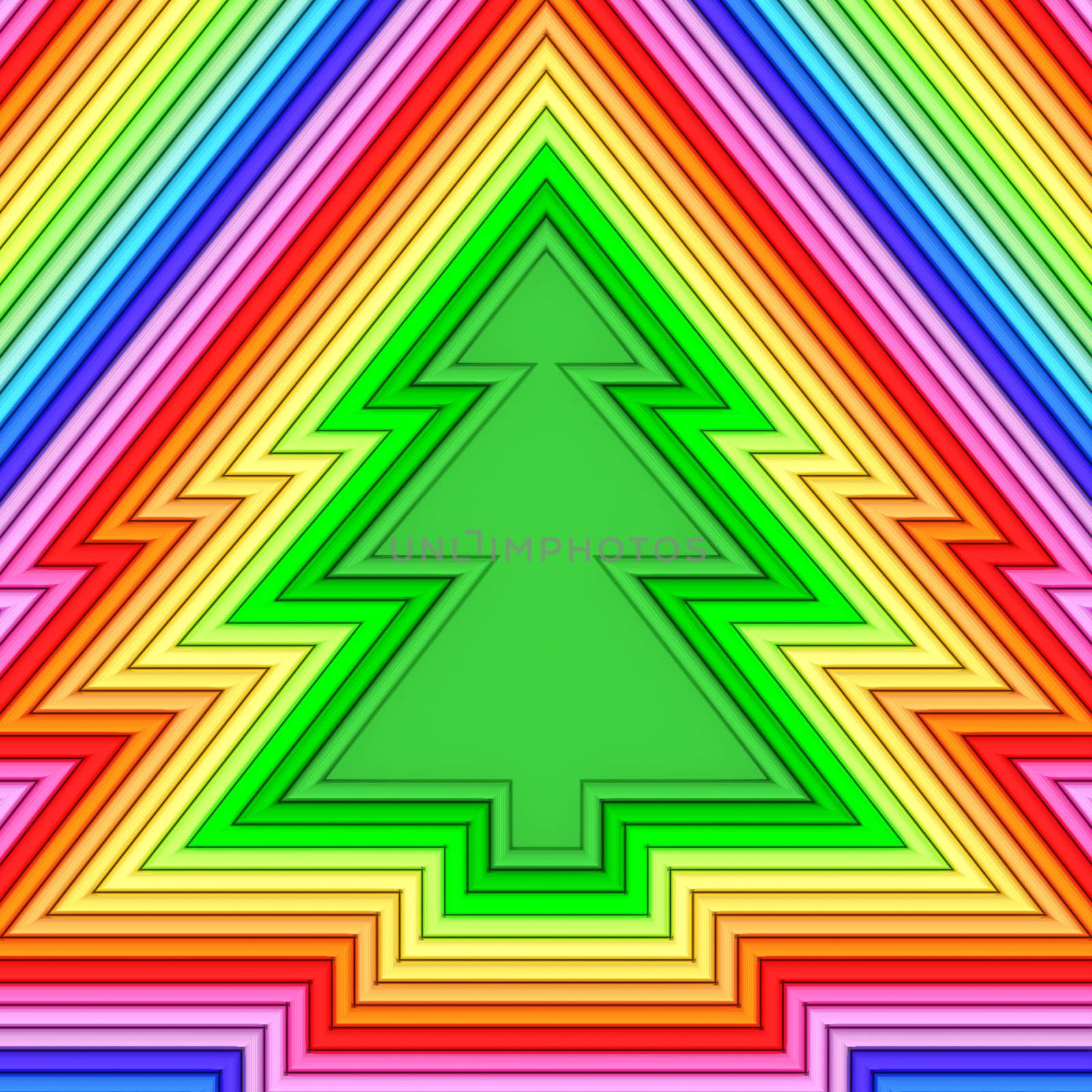 Christmas tree shape composed of colorful metallic pipes. High resolution 3D image