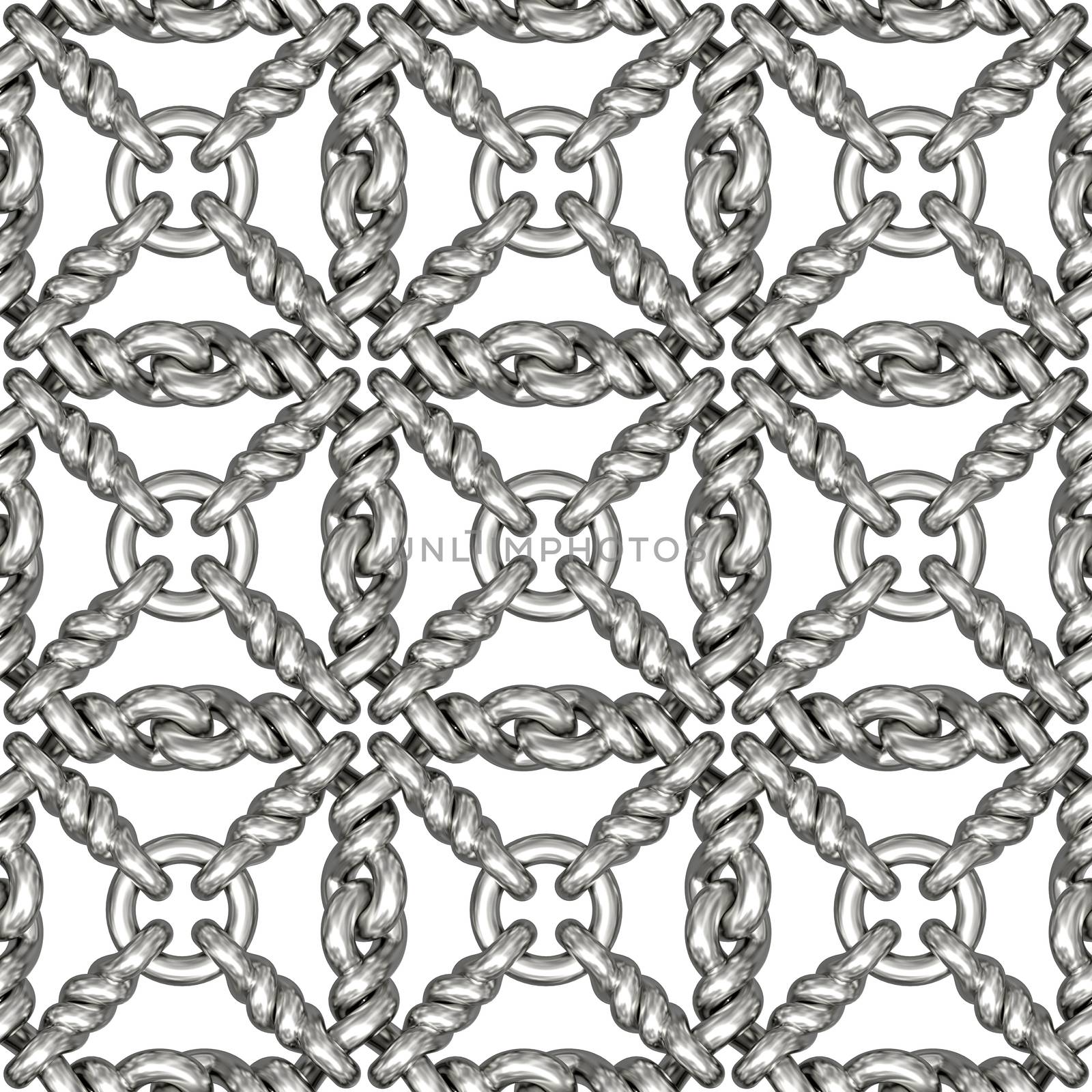 Seamless pattern of silver wire mesh or fence on white background. High resolution 3D image