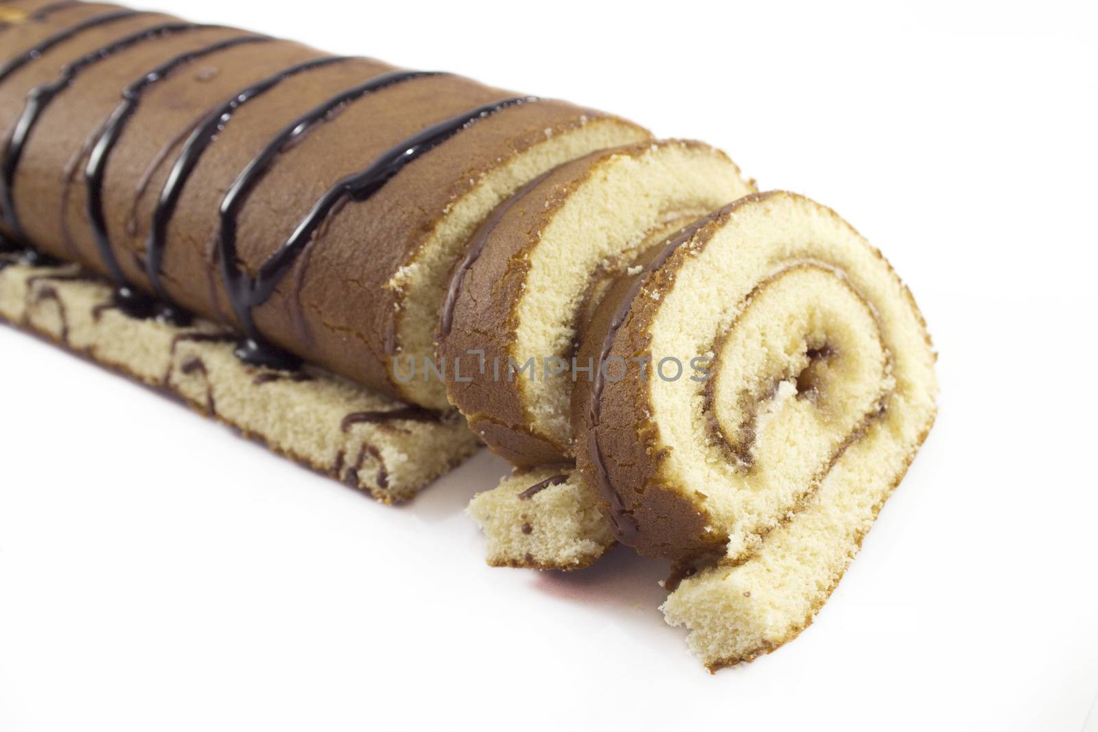 Sweet roll cake isolated on white background