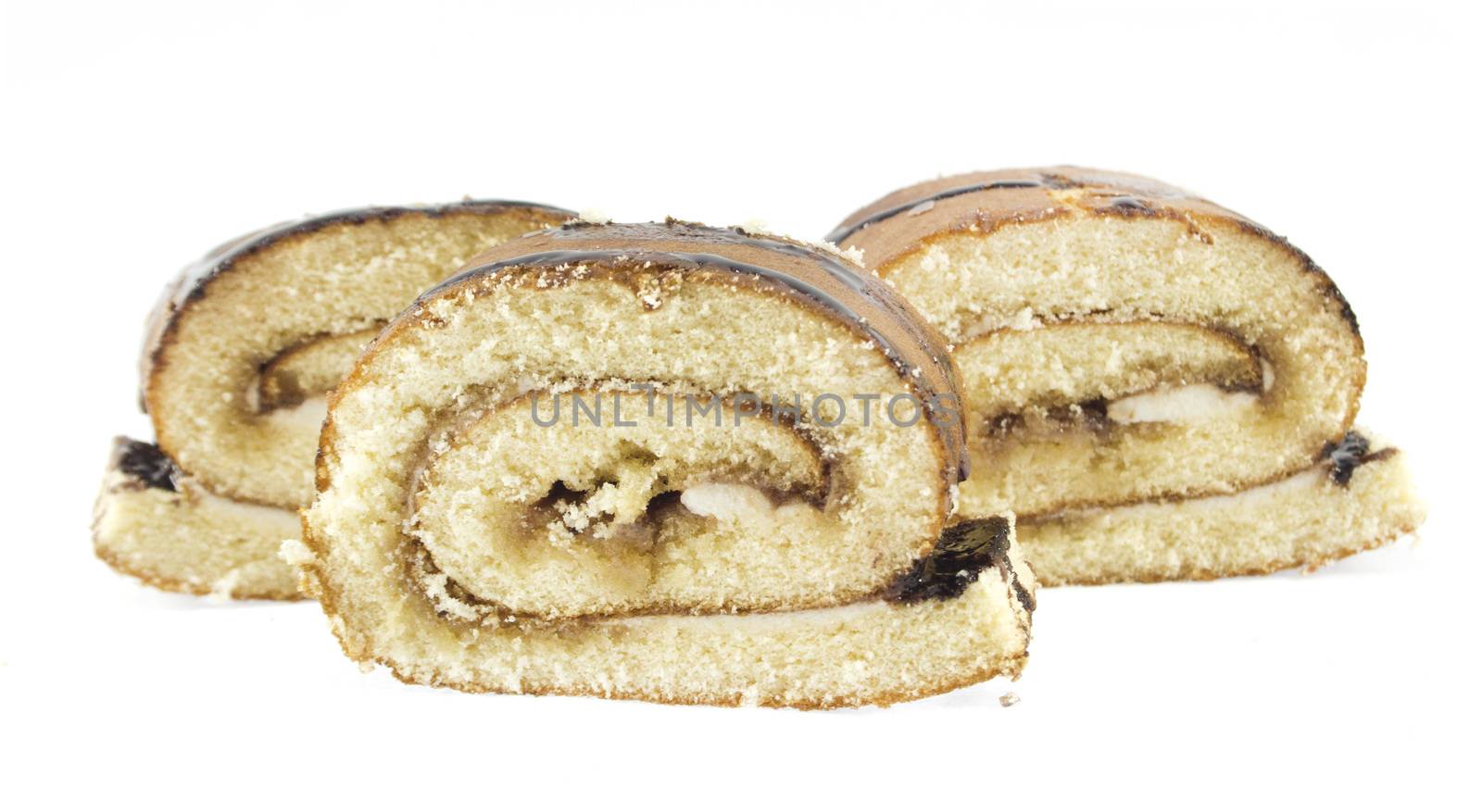 Sweet roll cake isolated on white background