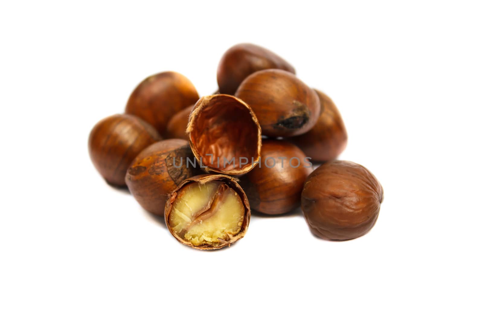 sweet chestnut isolated on white background, food.
