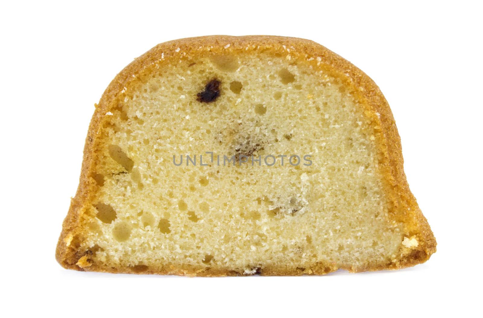 Raisin cake isolated on white background.