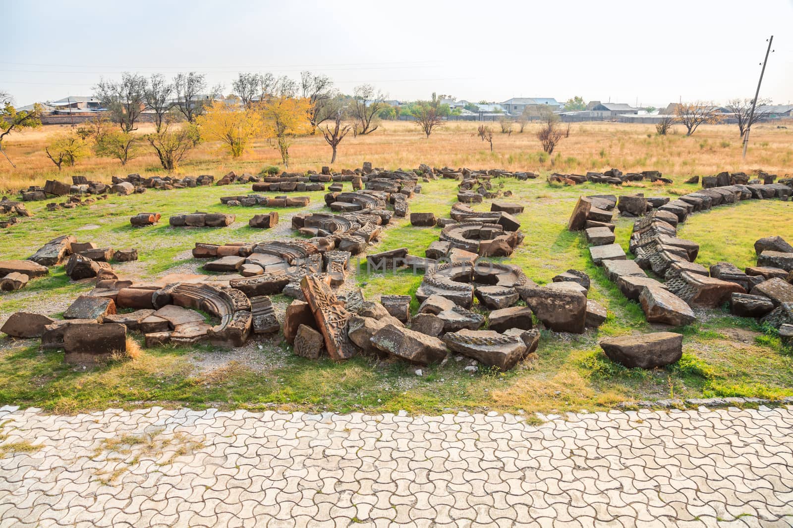 Fragments of ruins of Zvartnots Cathedral in Echmiadzin, Armenia