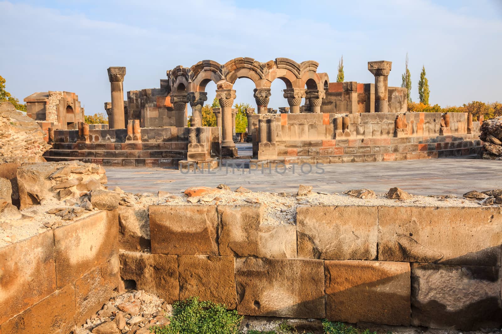 The view of ruins Zvartnots Cathedral in Echmiadzin, Armenia