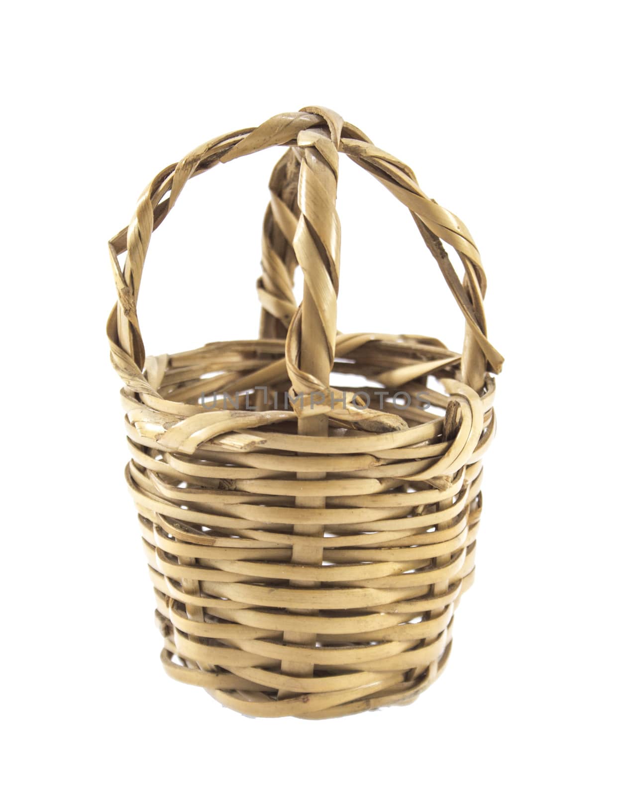 Small empty wicker basket isolated on white background