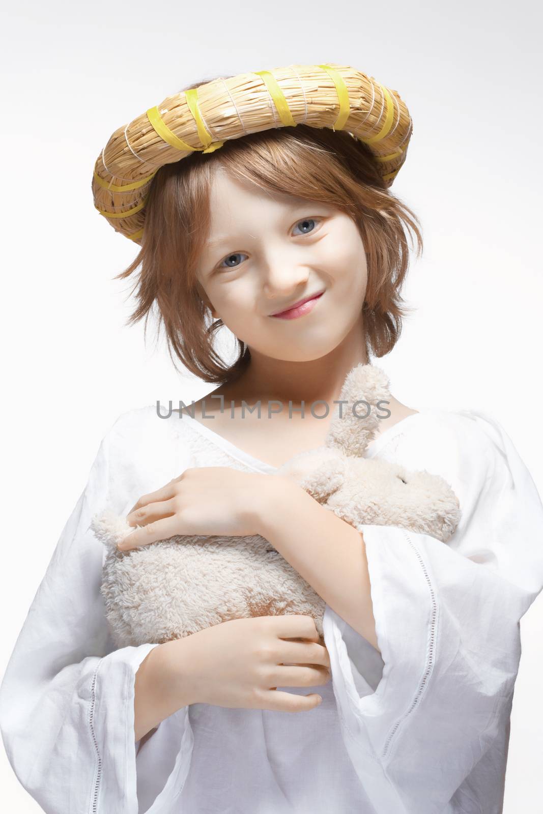 Portrait of a Boy with Wreath and Stuffed Animal by courtyardpix