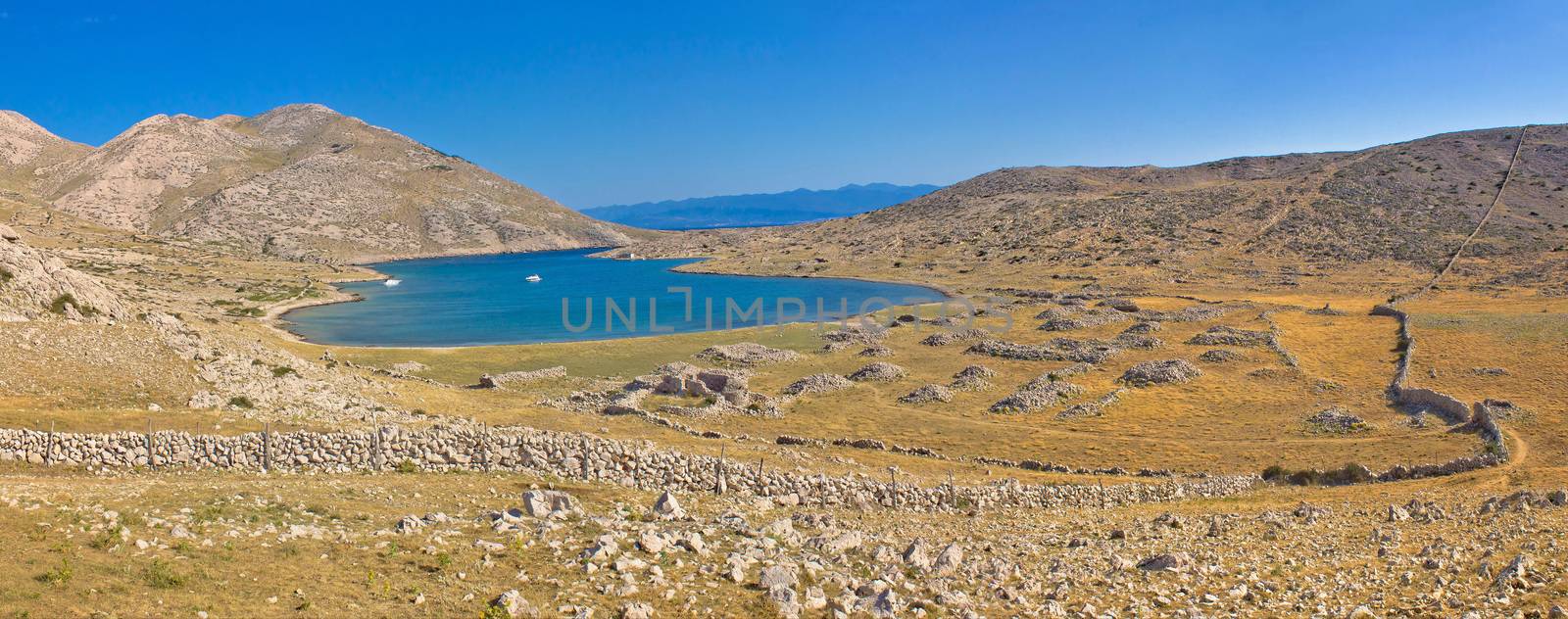 Island of Krk yachting bay safe harbour in stone desert, Croatia