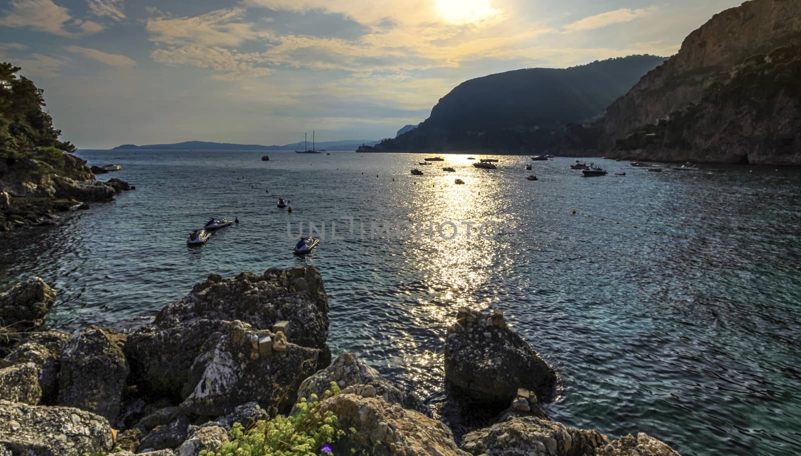 View of cap d'ail by sunset, France