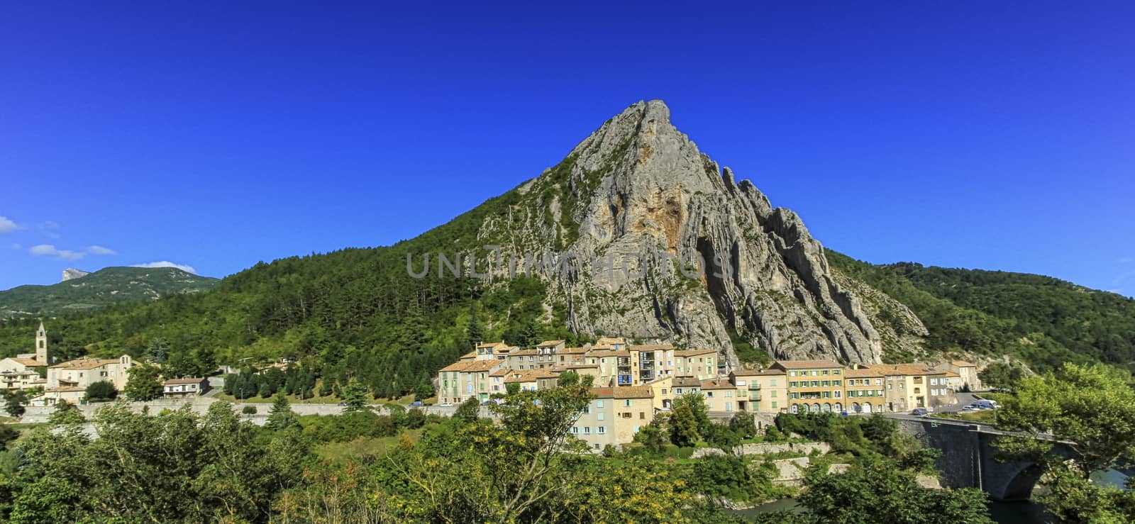 Sisteron city and Beaume big rock, France by Elenaphotos21
