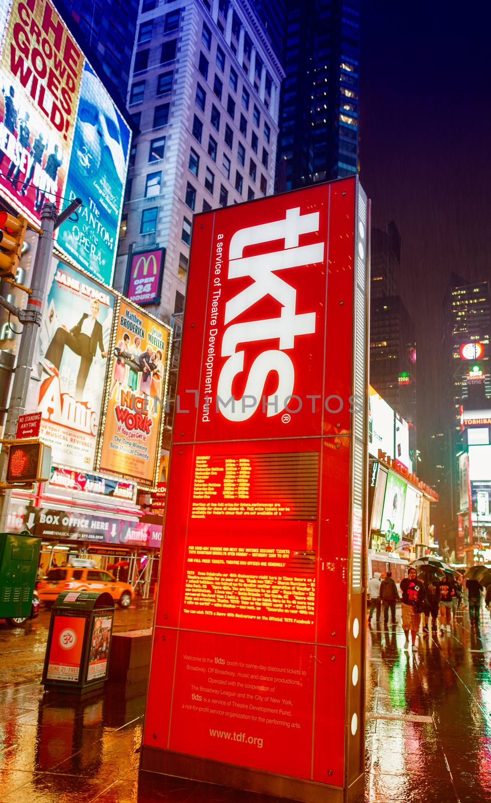 NEW YORK CITY - MAY 27: A wet Times Square May 27, 2013 in New York, NY. Times Square is the world's most visited tourist attraction bringing over 39 million tourists annually