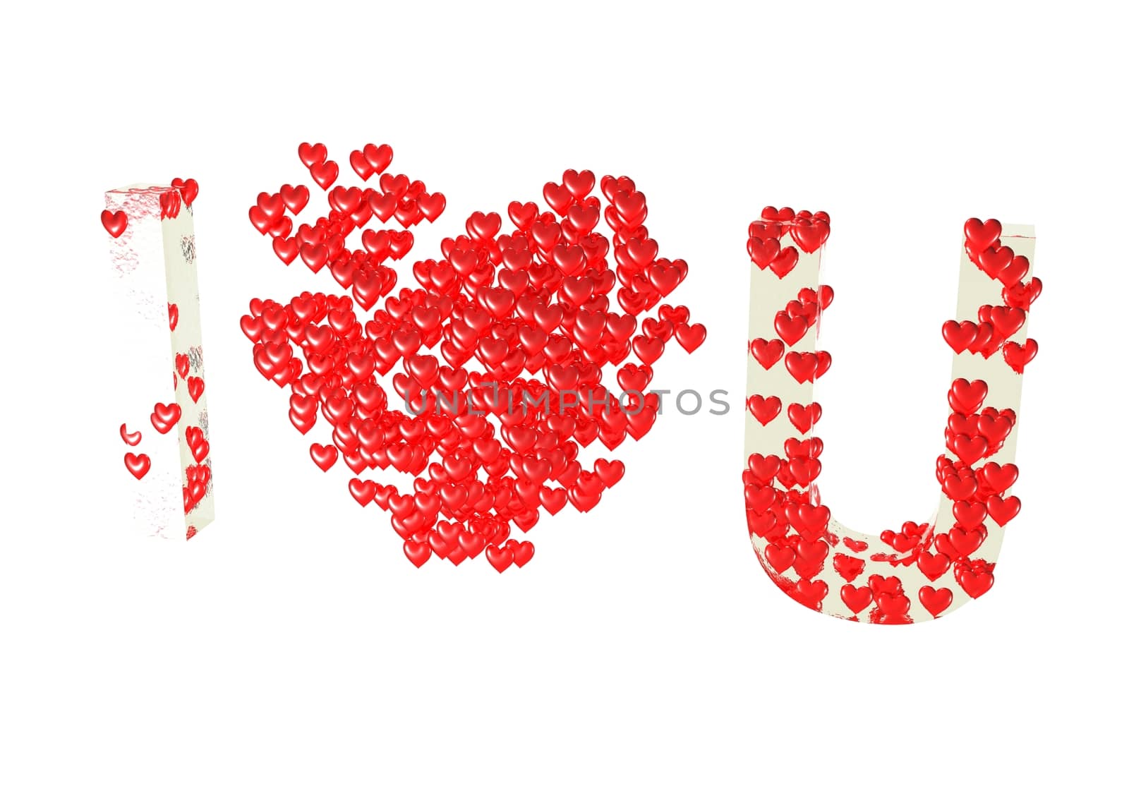Inscription I love you made of red small hearts