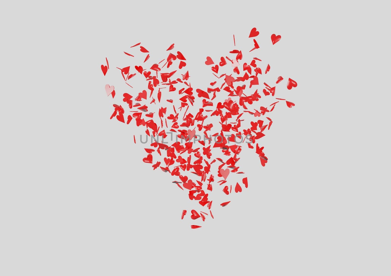 Red heart shape made of small hearts 3D Render