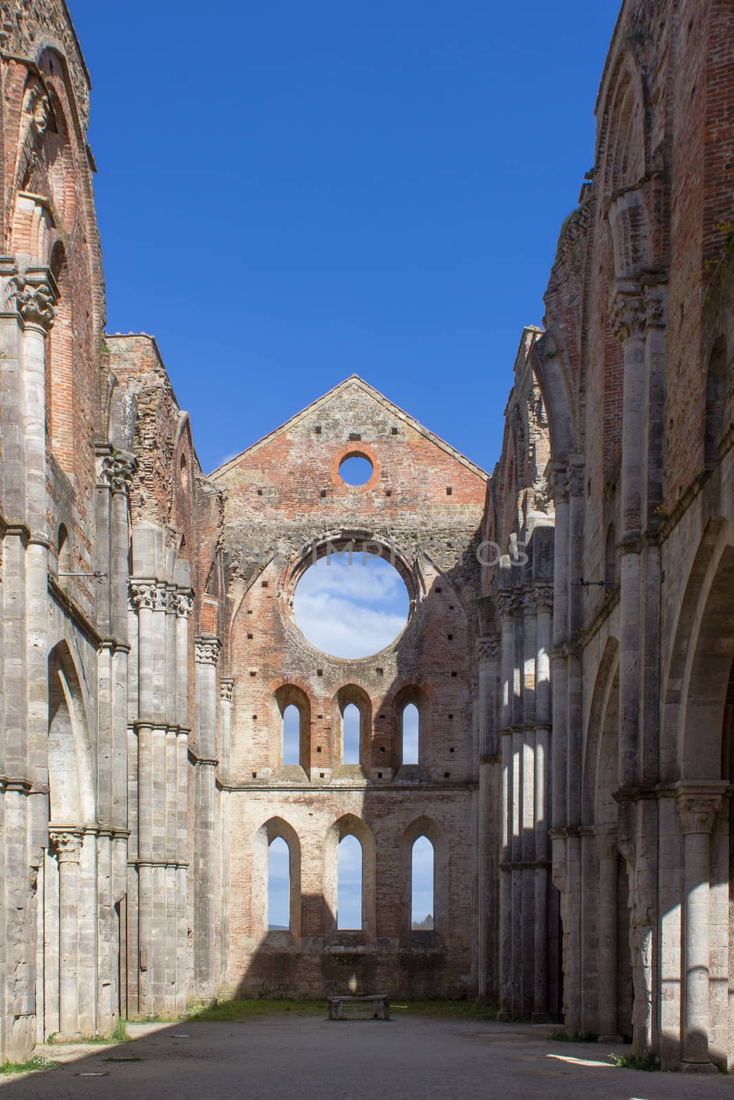 Abbey of San Galgano in the countryside of Siena in Tosacna
