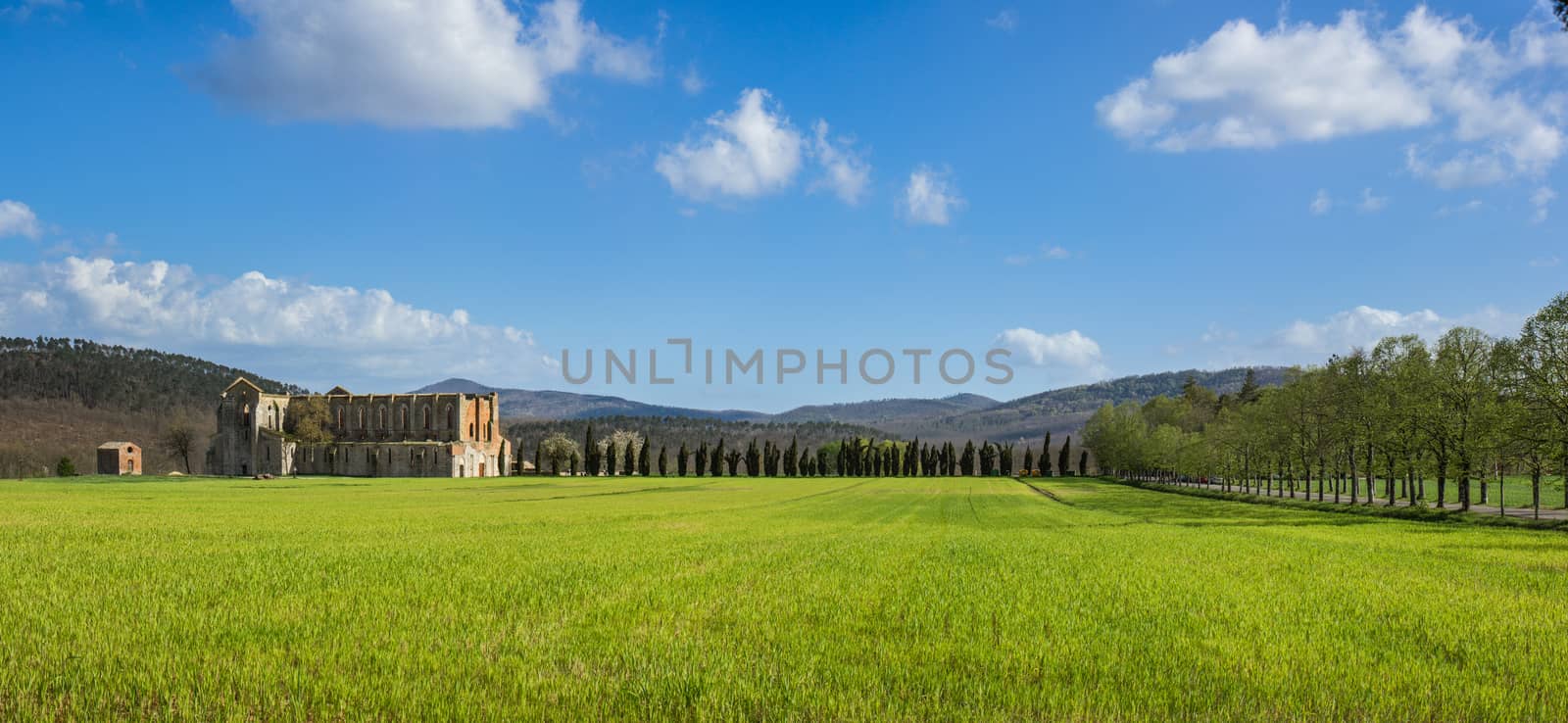 Abbey of San Galgano in the countryside of Siena in Tosacna