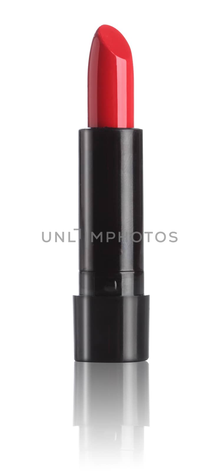 Red shiny lipstick isolated on white bacground