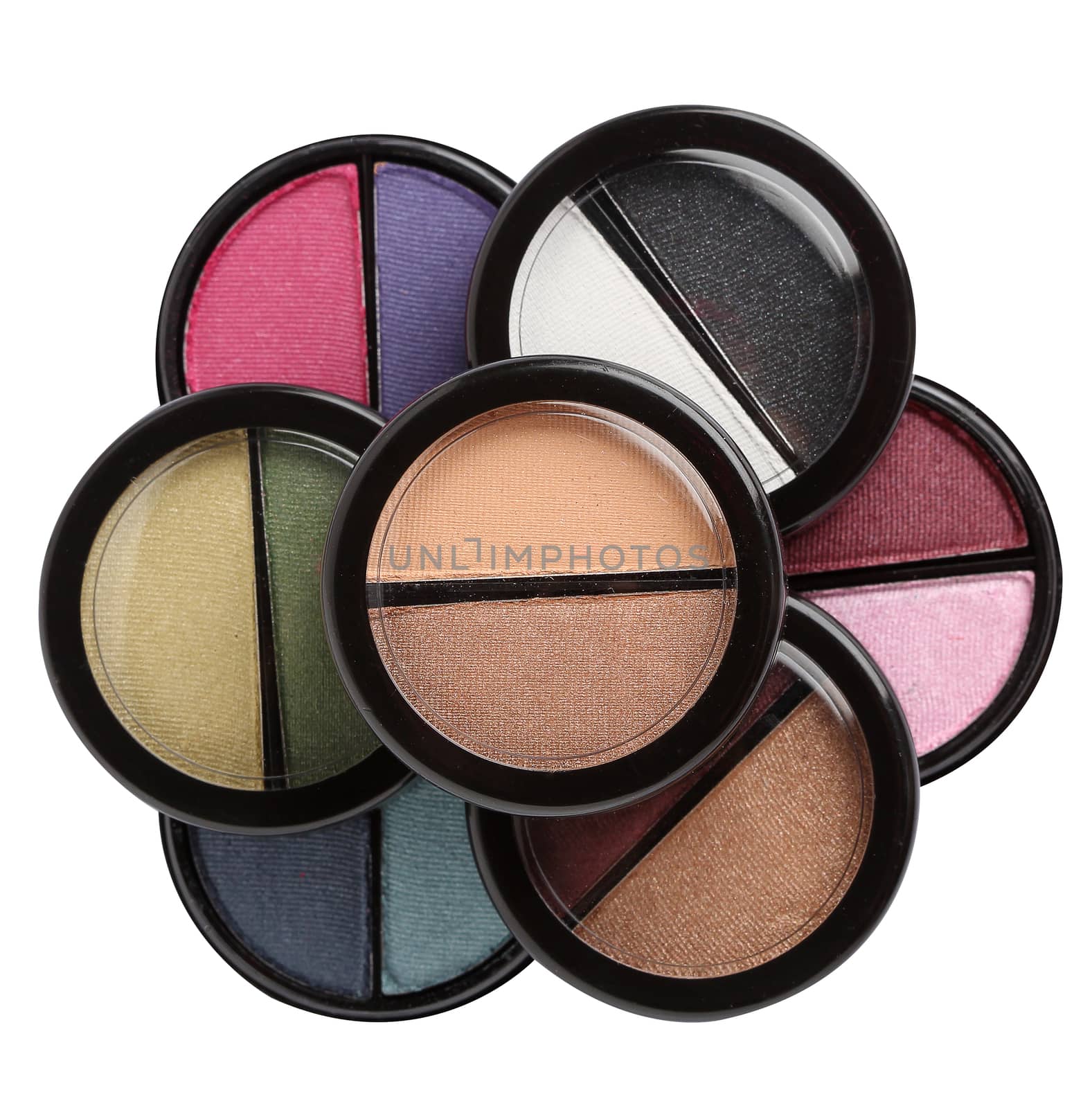 Various eye shadows and blushers isolated by Erdosain