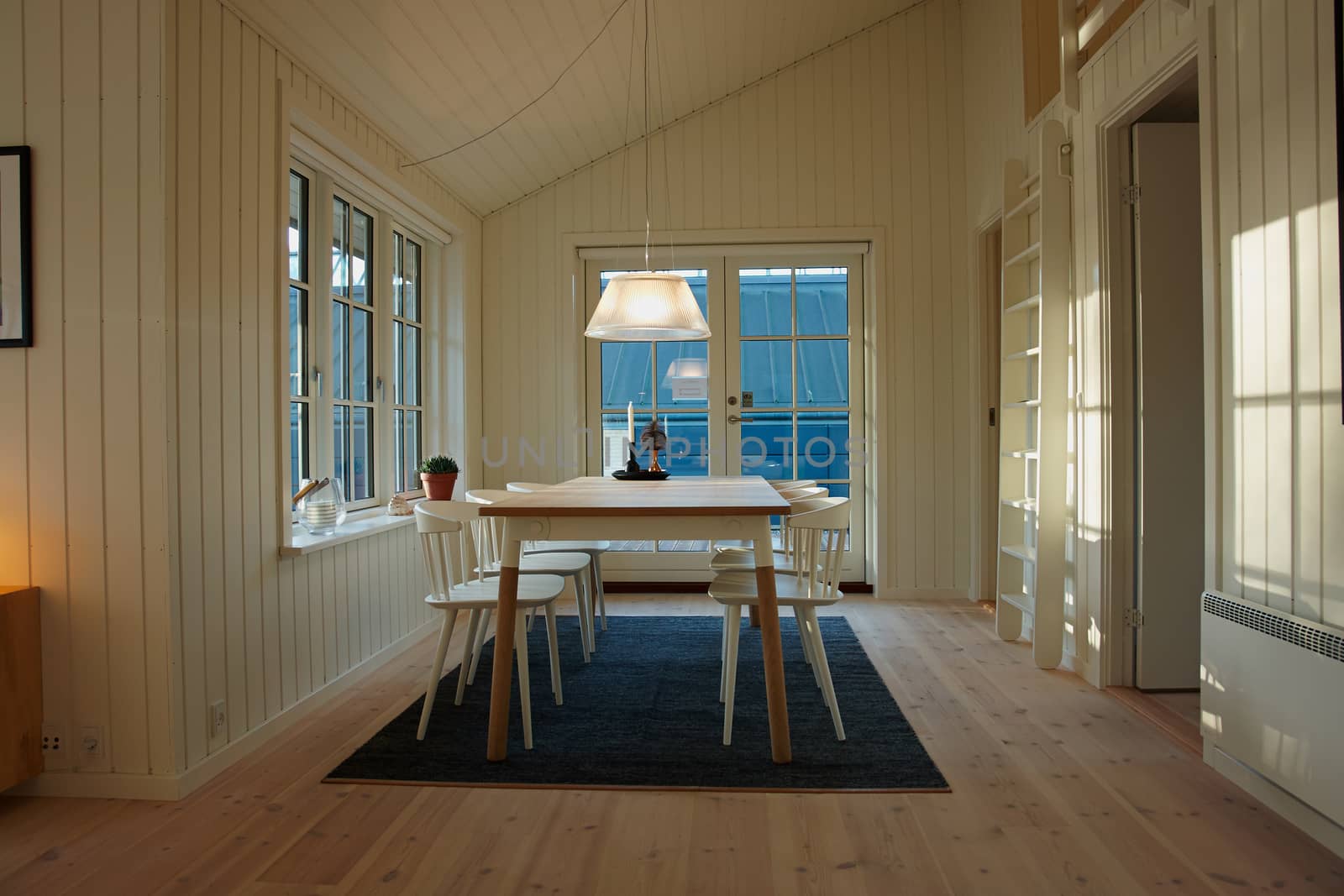 Modern dining room Danish Scandinavian trendy clean lines  interior design                               