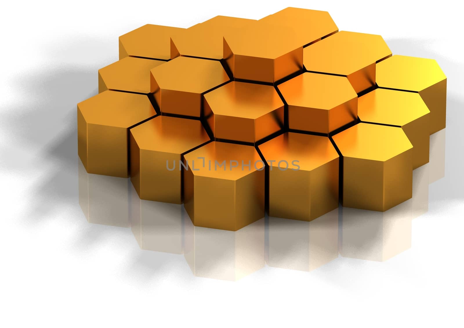 Yellow hexagonal background for business. Three-dimensional concept rendered.