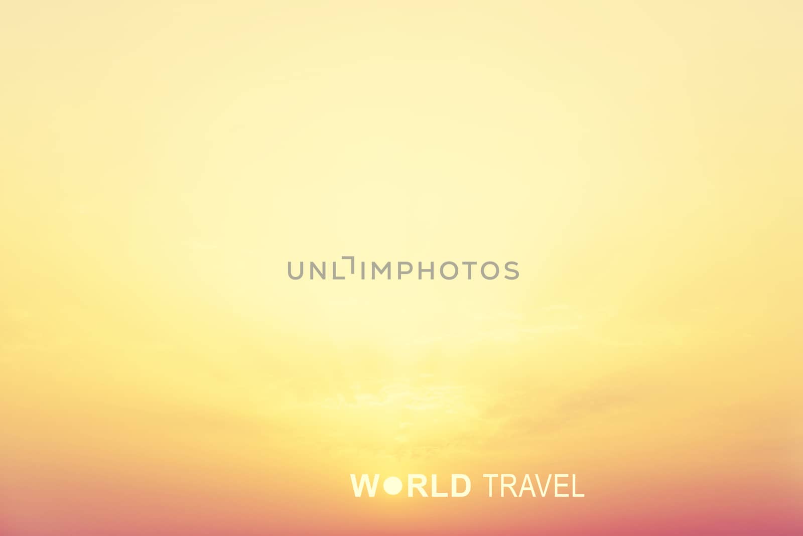 Bright sunrise sky and inscription World Travel