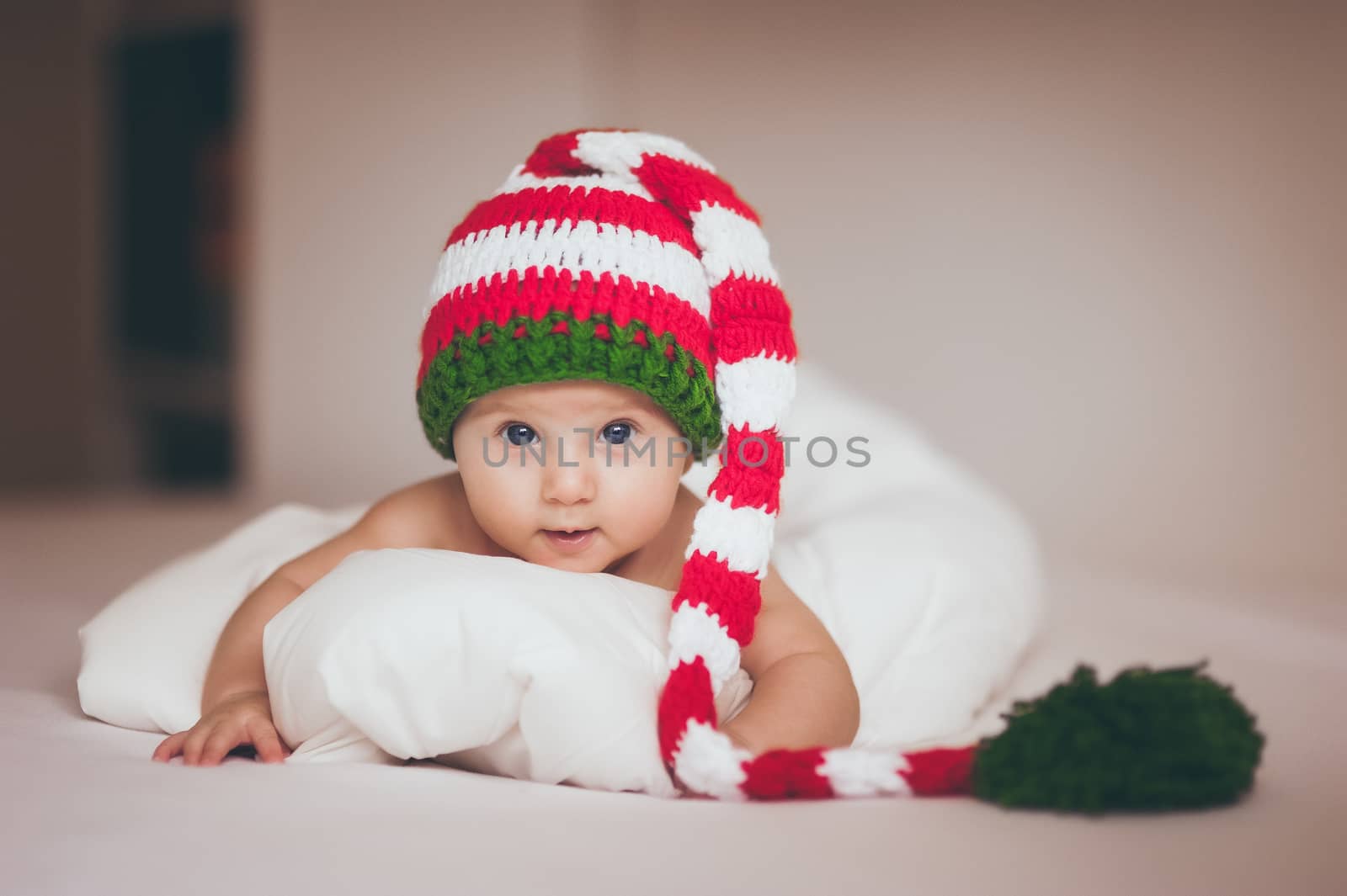 christmas baby girl newborn in new year hat 