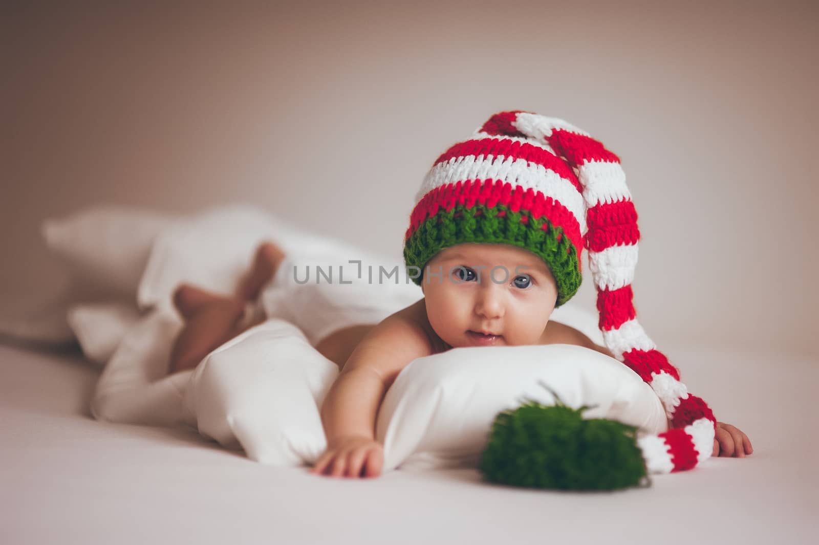 christmas baby girl newborn in new year hat 