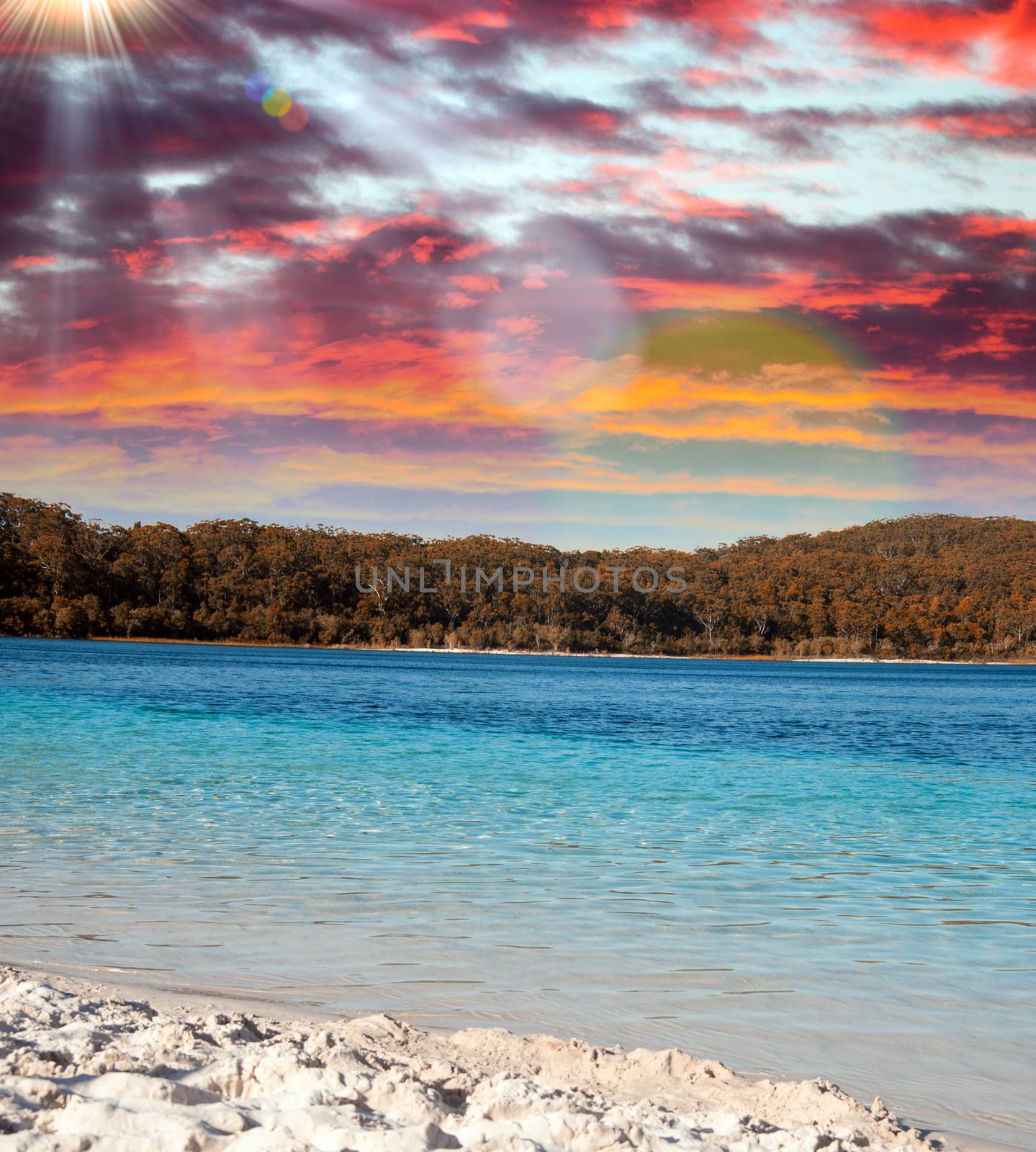 Beautiful waters of Lake McKenzie at dusk. Fraser Island, Austra by jovannig