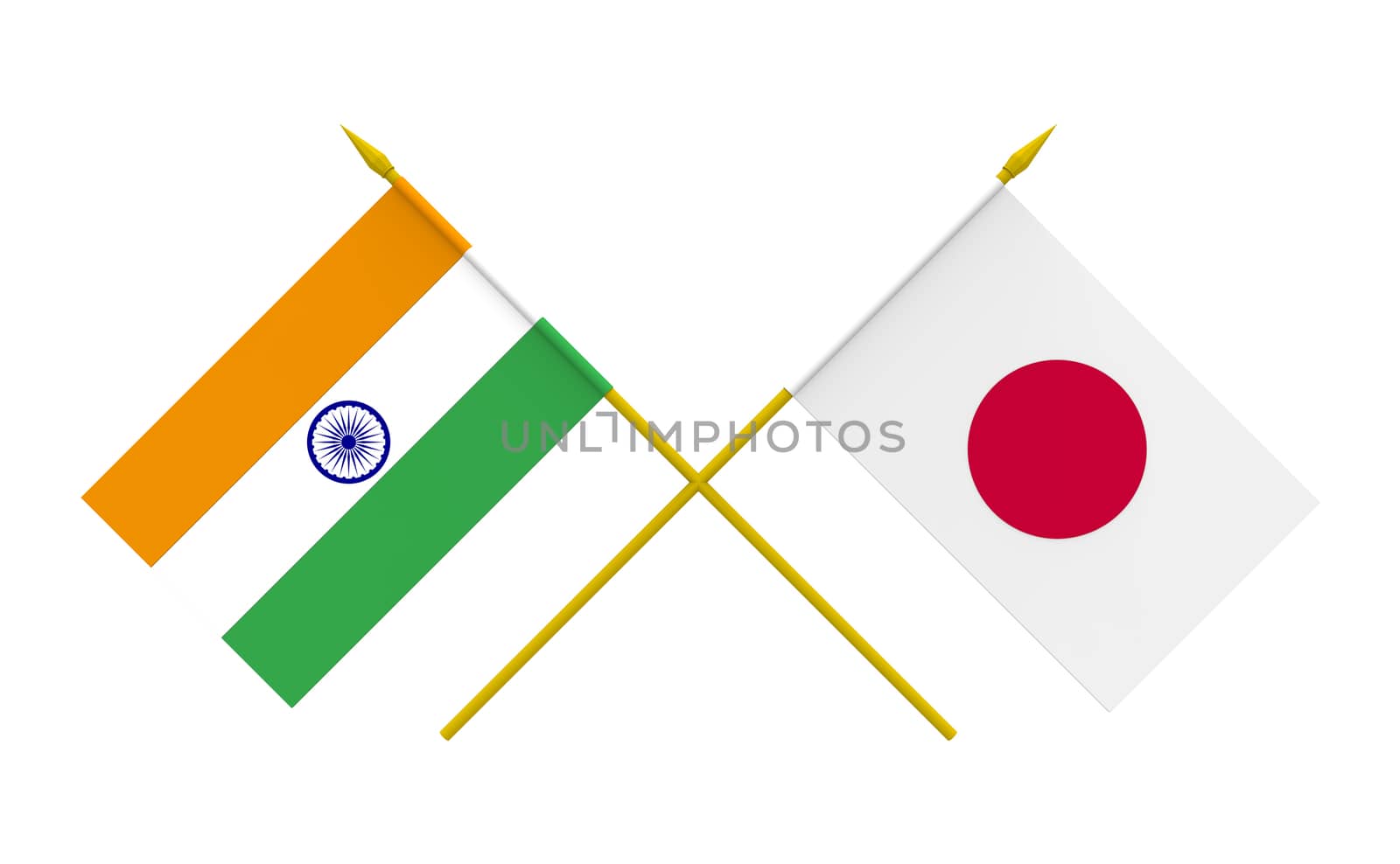 Flags of India and Japan, 3d render, isolated