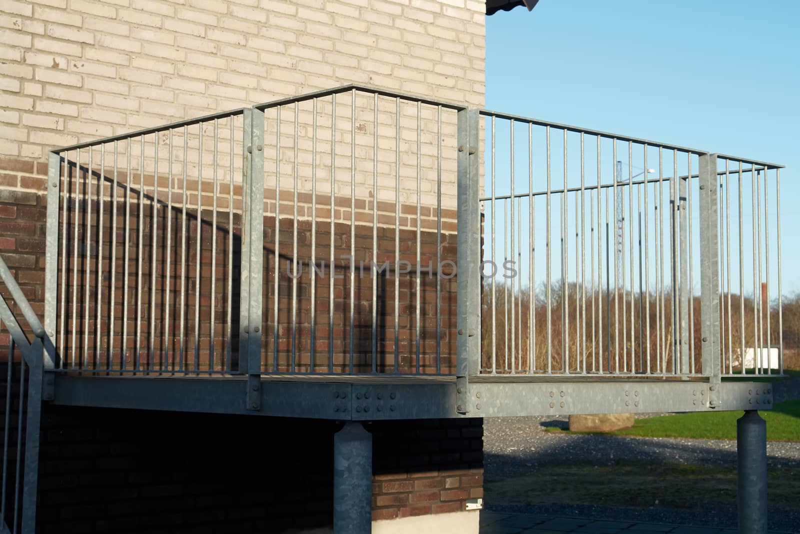 Modern design metal iron balcony in close view