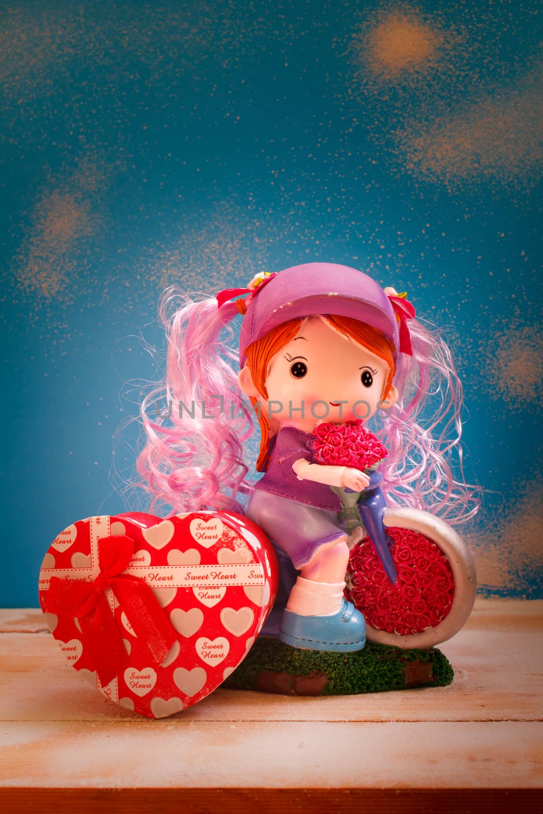 toy and gift with blue background, valentines day  concept