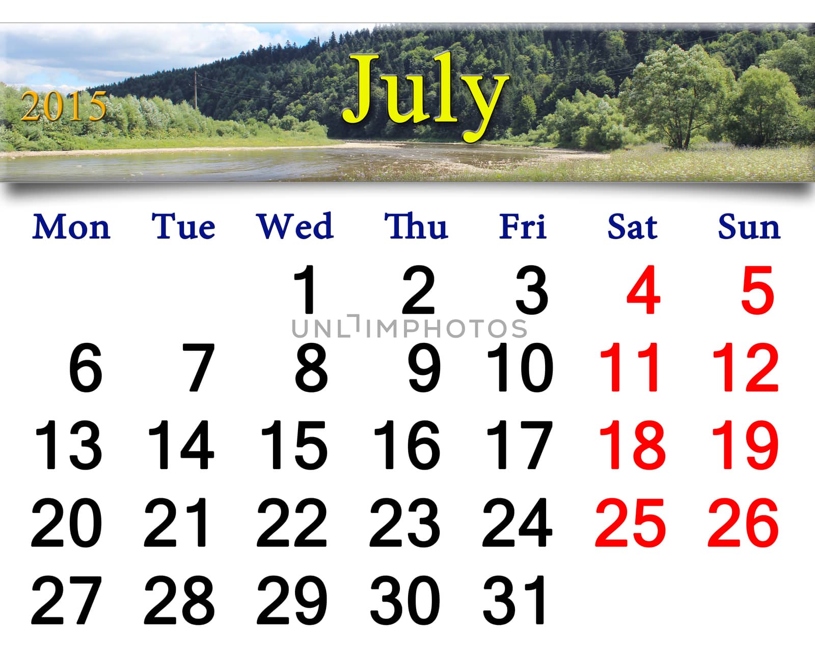 calendar for June of 2015 with speed river by alexmak