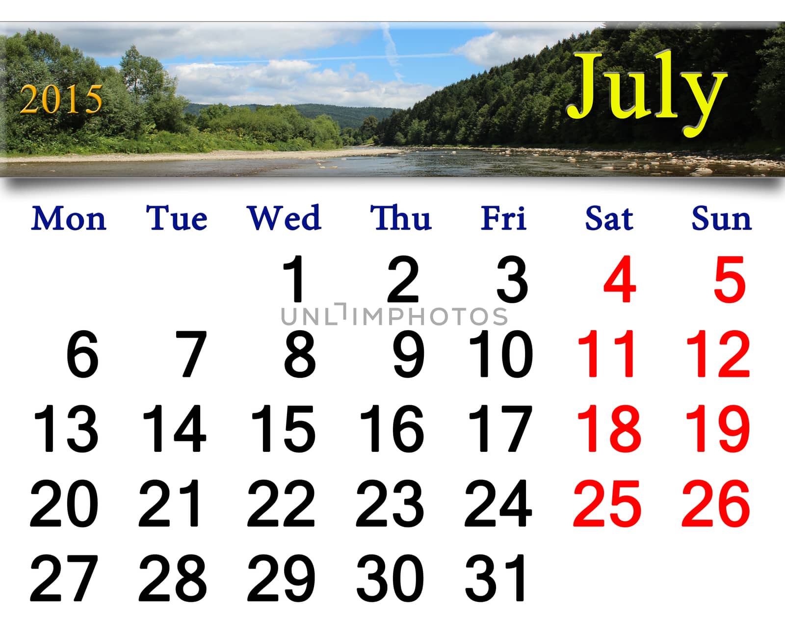 calendar for June of 2015 with speed river by alexmak