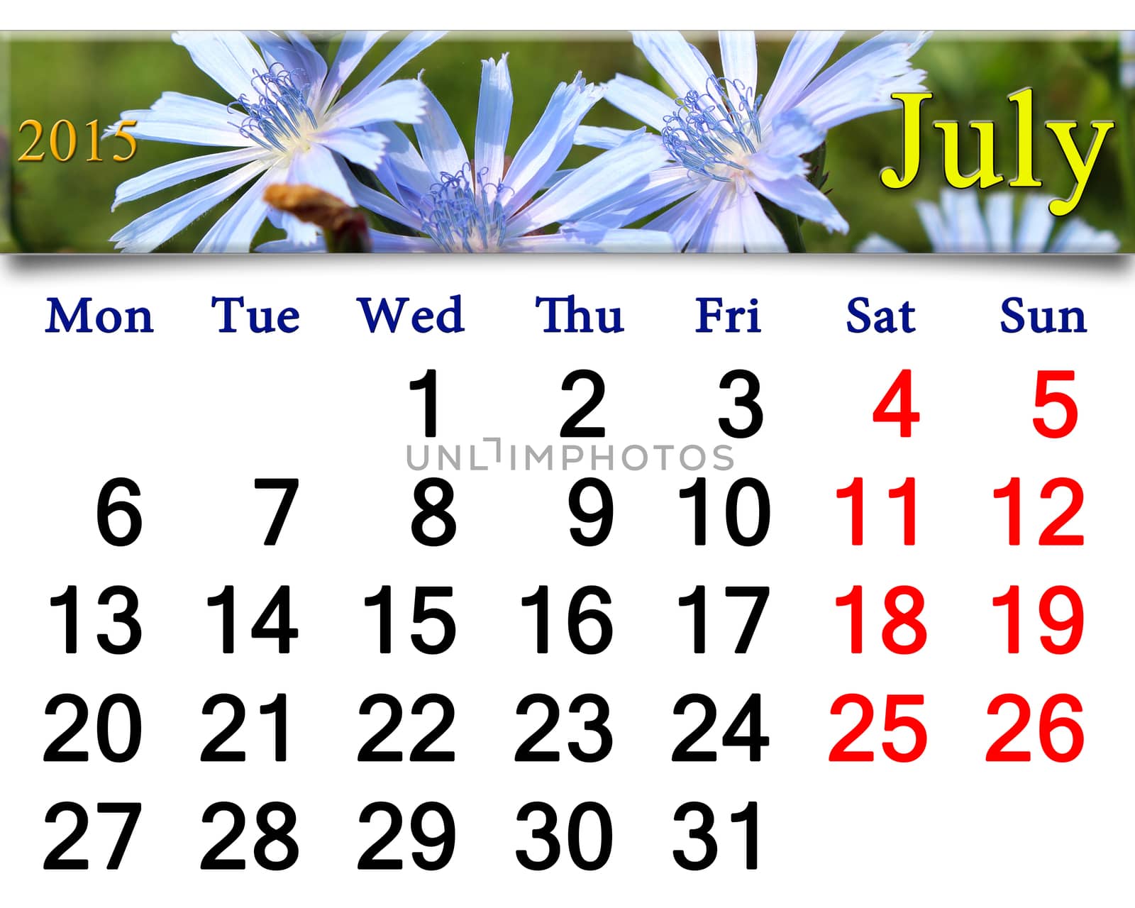 calendar for the July of 2015 year with flowers by alexmak