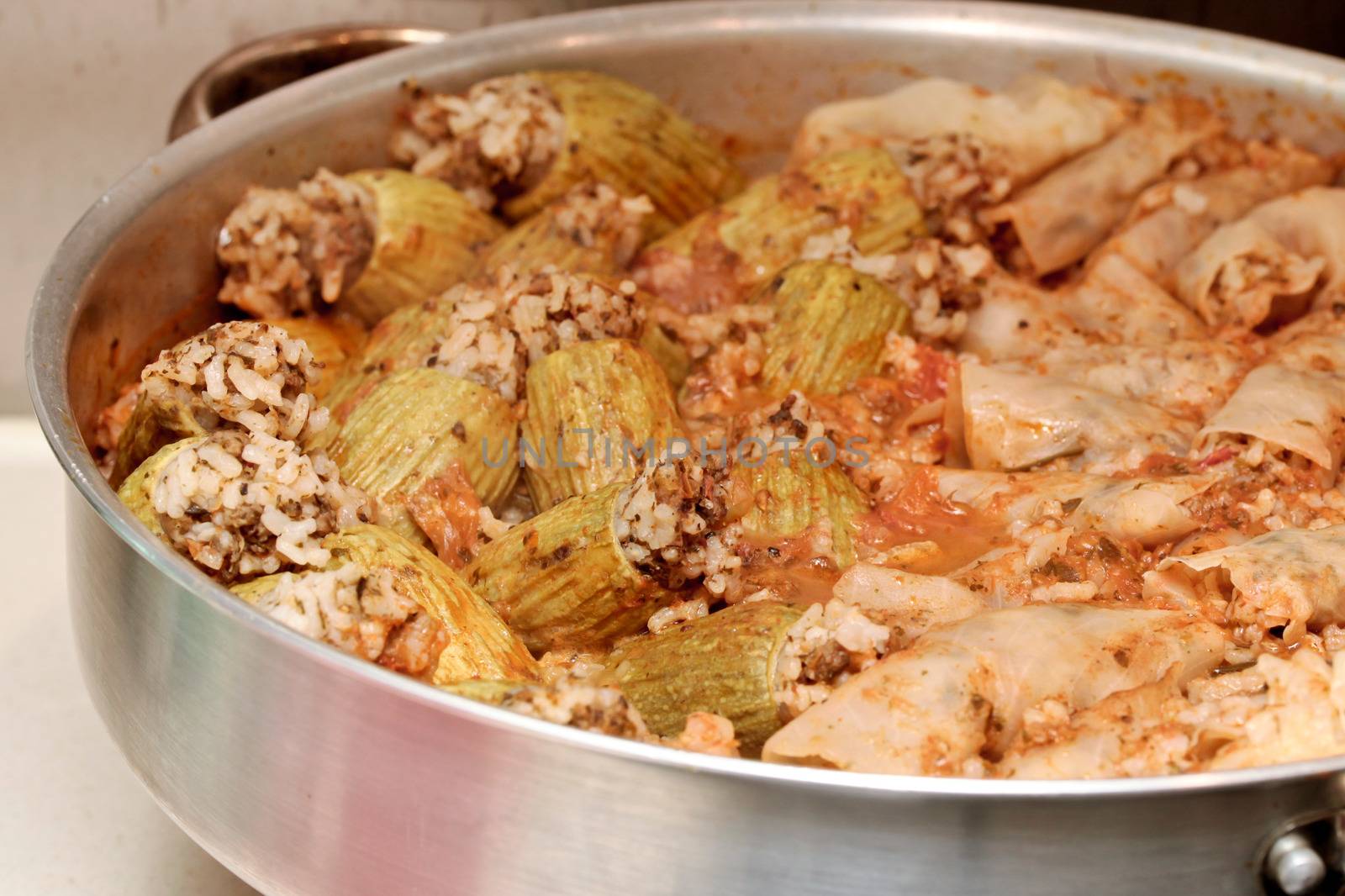 Traditional egyptian stuffed cabbage and courgette