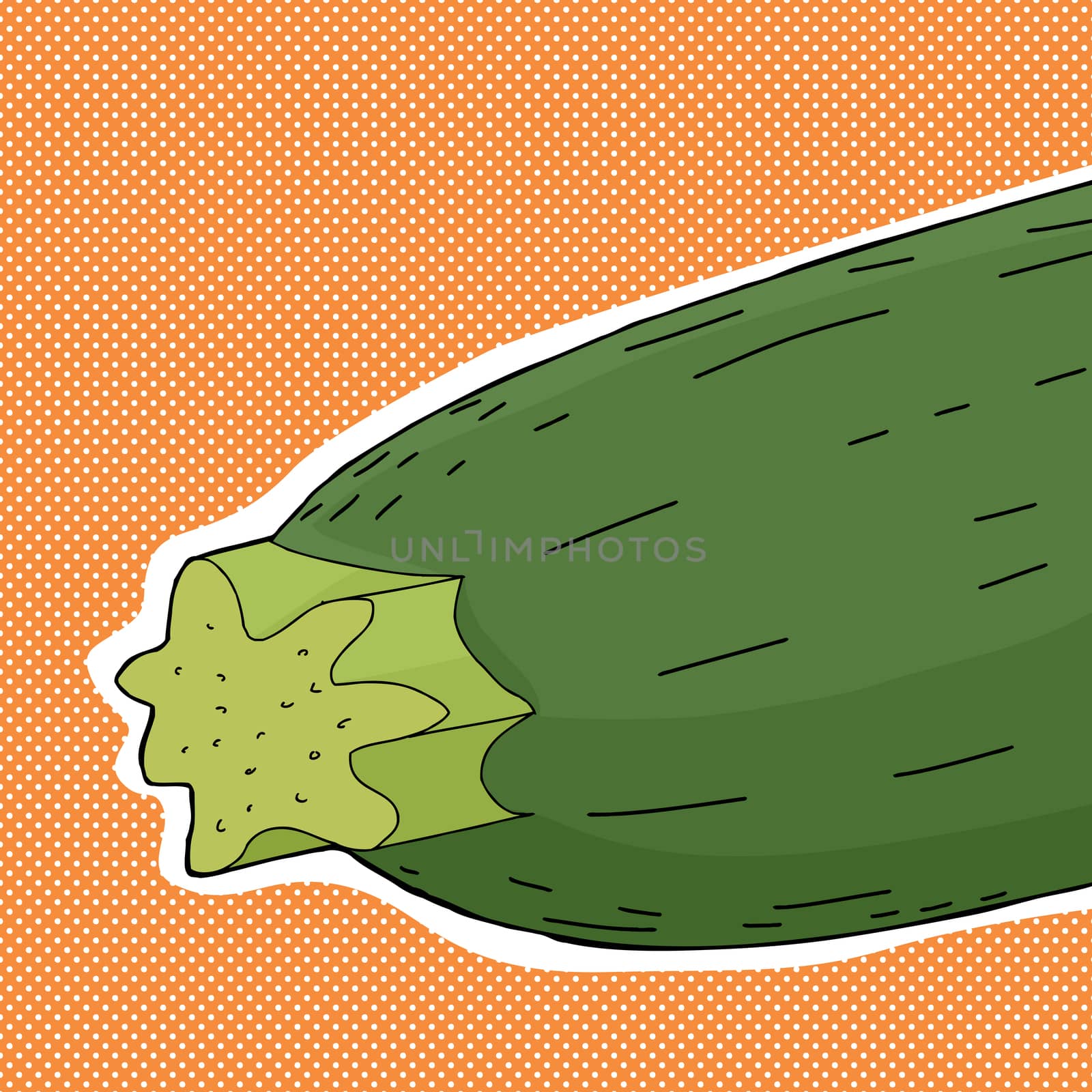 Cartoon fresh green zucchini over orange halftone 