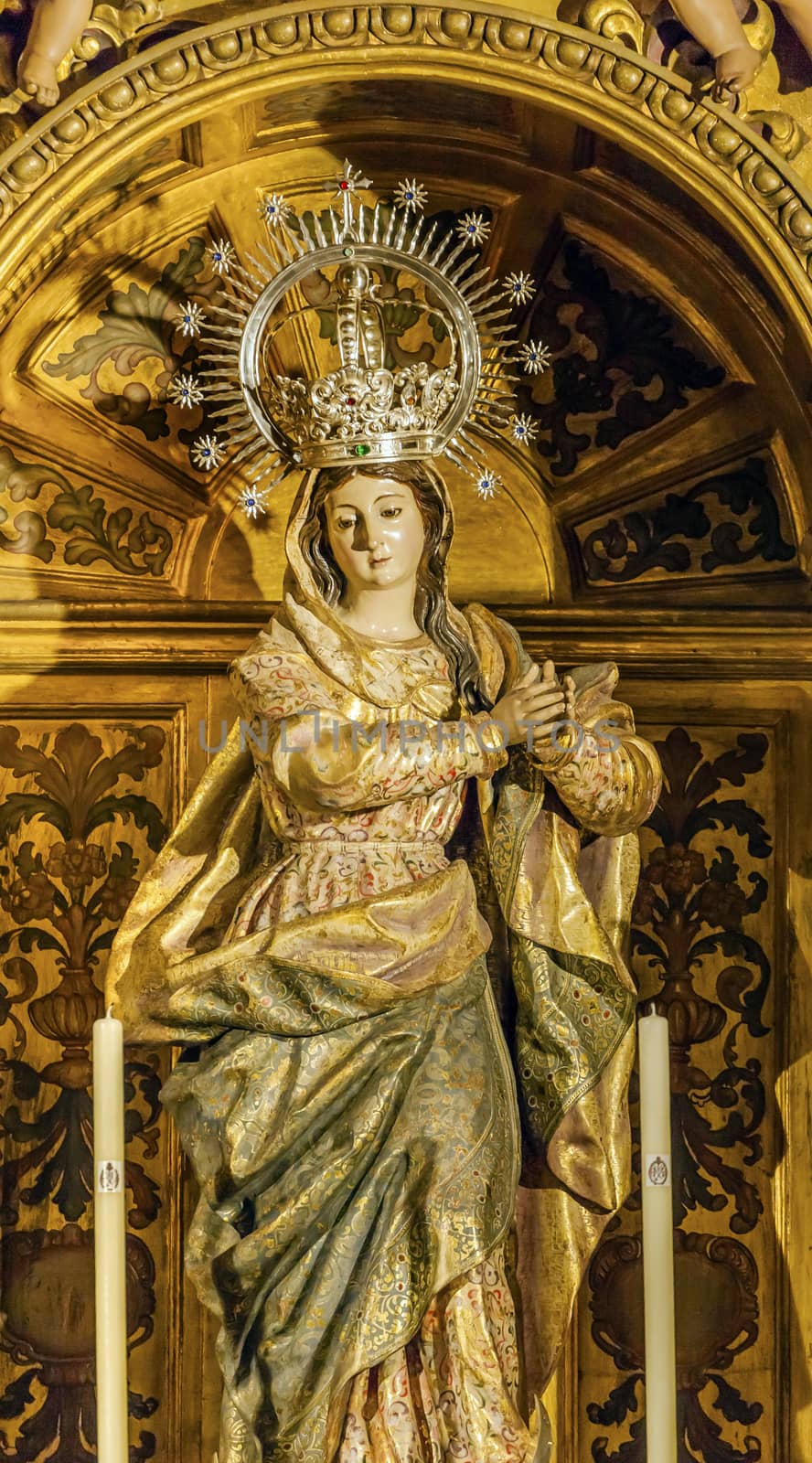 Mary Crown Statue Basilica Santa Iglesia Collegiata de San Isidro Madrid Spain. Named after Patron Saint of Madrid, Saint Isidore, Church was created in 1651