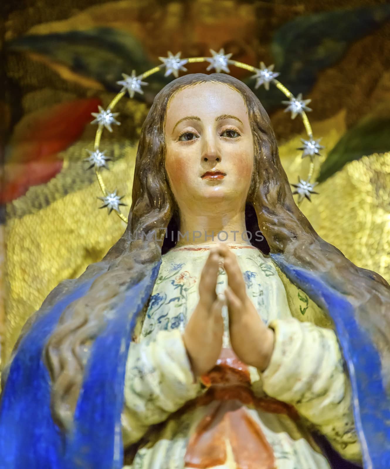 Virgin Mary Baby Crown Statue Basilica Santa Iglesia Collegiata de San Isidro Madrid Spain. Named after Patron Saint of Madrid, Saint Isidore, Church was created in 1651