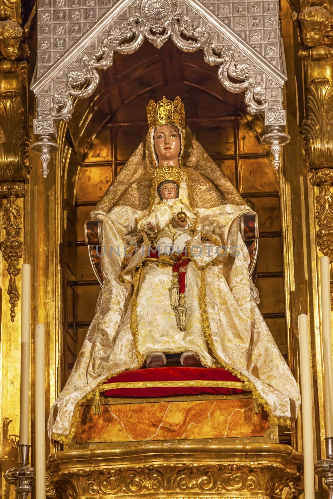 Mary Baby Jesus Crowns Statue Basilica Santa Iglesia Collegiata de San Isidro Madrid Spain. Named after Patron Saint of Madrid, Saint Isidore, Church was created in 1651